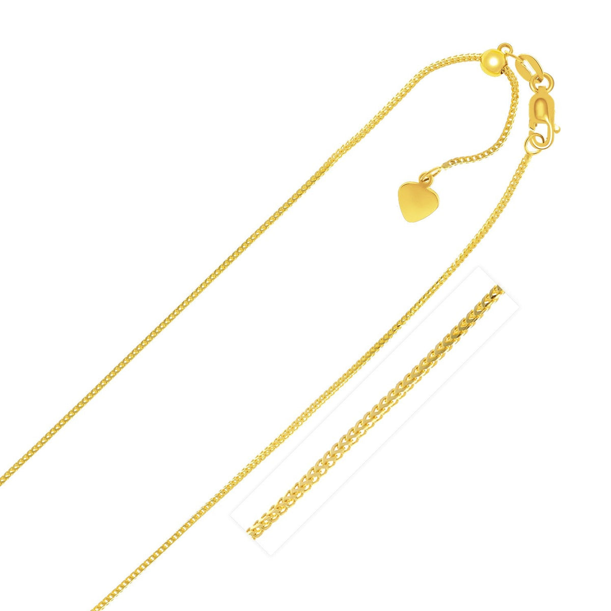 14k yellow gold adjustable franco chain 1.00mm with heart dangle by Avera Group