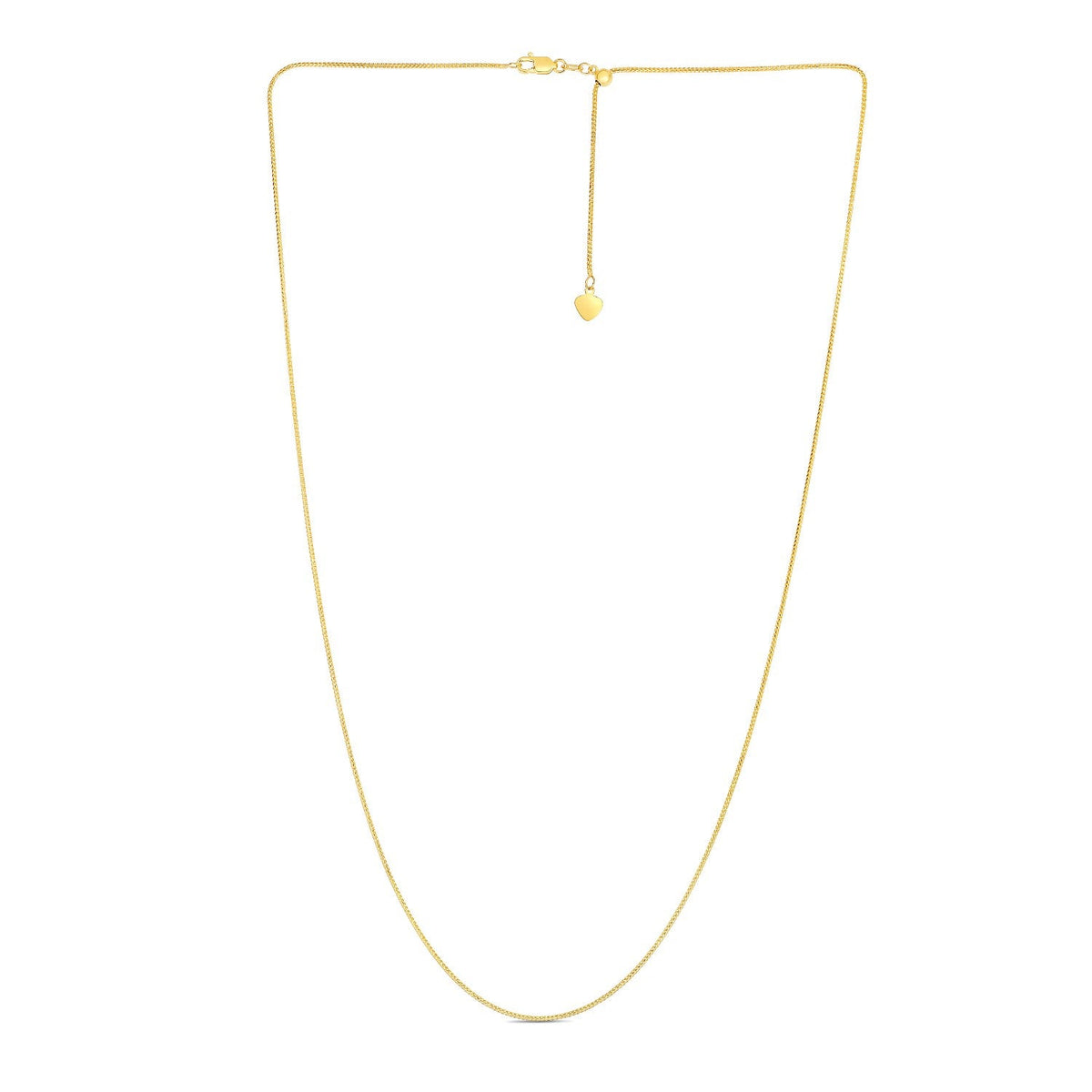 14k yellow gold adjustable franco chain 1.00mm with heart dangle, Avera Group, view 2