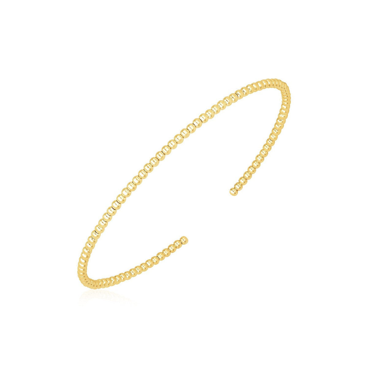 14k yellow gold high polish bead cuff bangle, 2mm by Avera Group