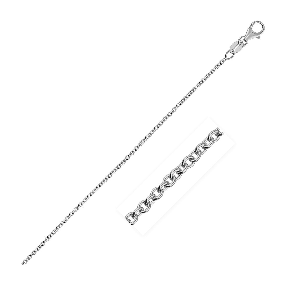 14k white gold round cable link chain, 1.3mm, Avera Group