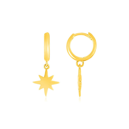 14k yellow gold huggie hoop earrings with star drops by Avera Group