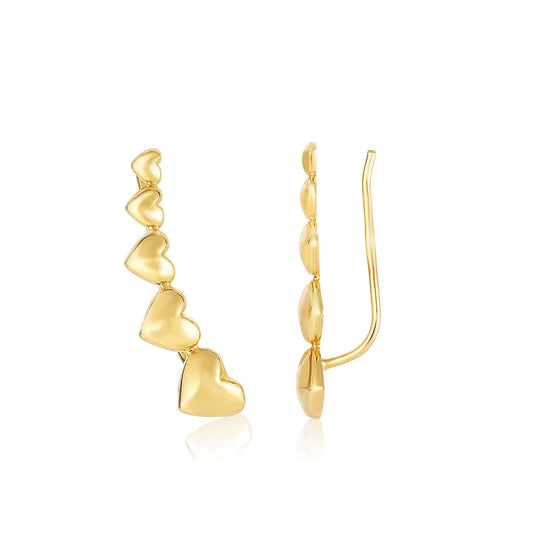 14k yellow gold graduated heart climber style earrings by Avera Group