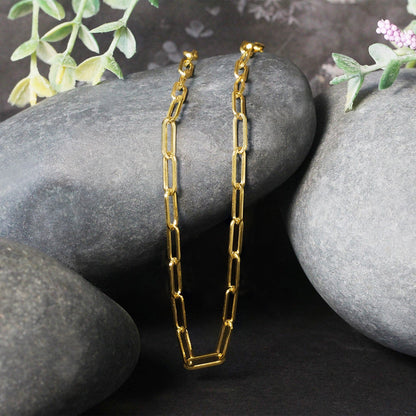 14k yellow gold wide paperclip chain, 3.20mm by Avera Group, view 4