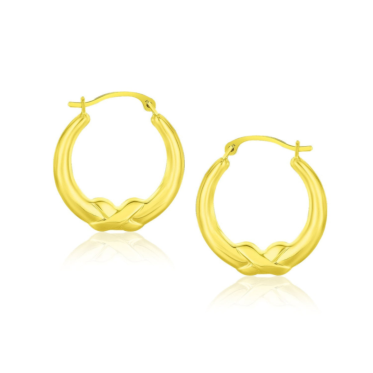 10k yellow gold X motif round hoop earrings, Avera Group