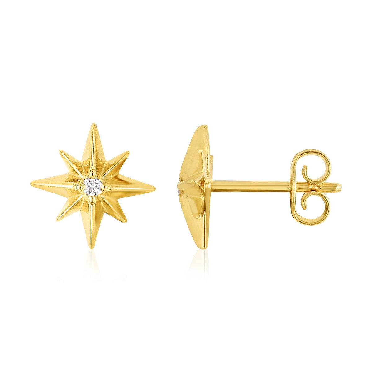 14k yellow gold North Star earrings with diamond accents by Avera Group