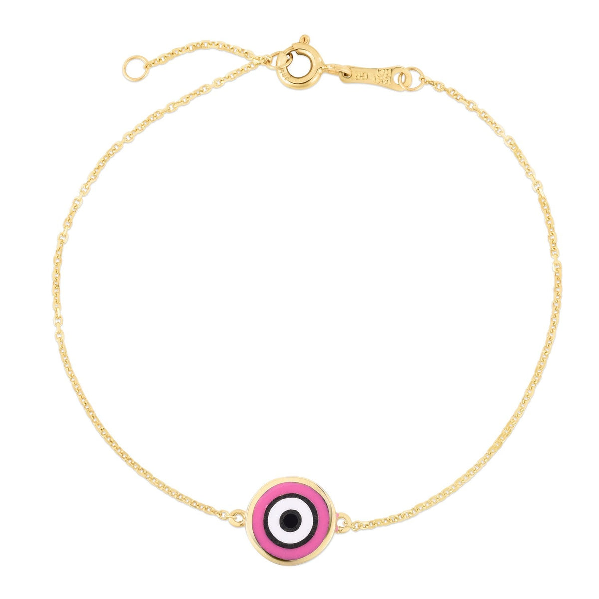 14k yellow gold pink evil eye rolo chain bracelet, Avera Group, view 2