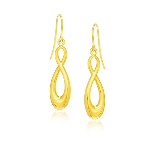 14k yellow gold 35mm infinity dangle earrings on French wires by Avera Group
