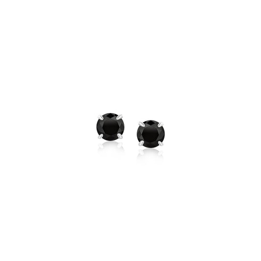 14k white gold stud earrings with 4mm black cubic zirconia by Avera Group