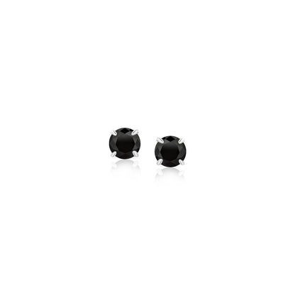 14k white gold four-prong stud earrings with 4mm black cubic zirconia by Avera Group