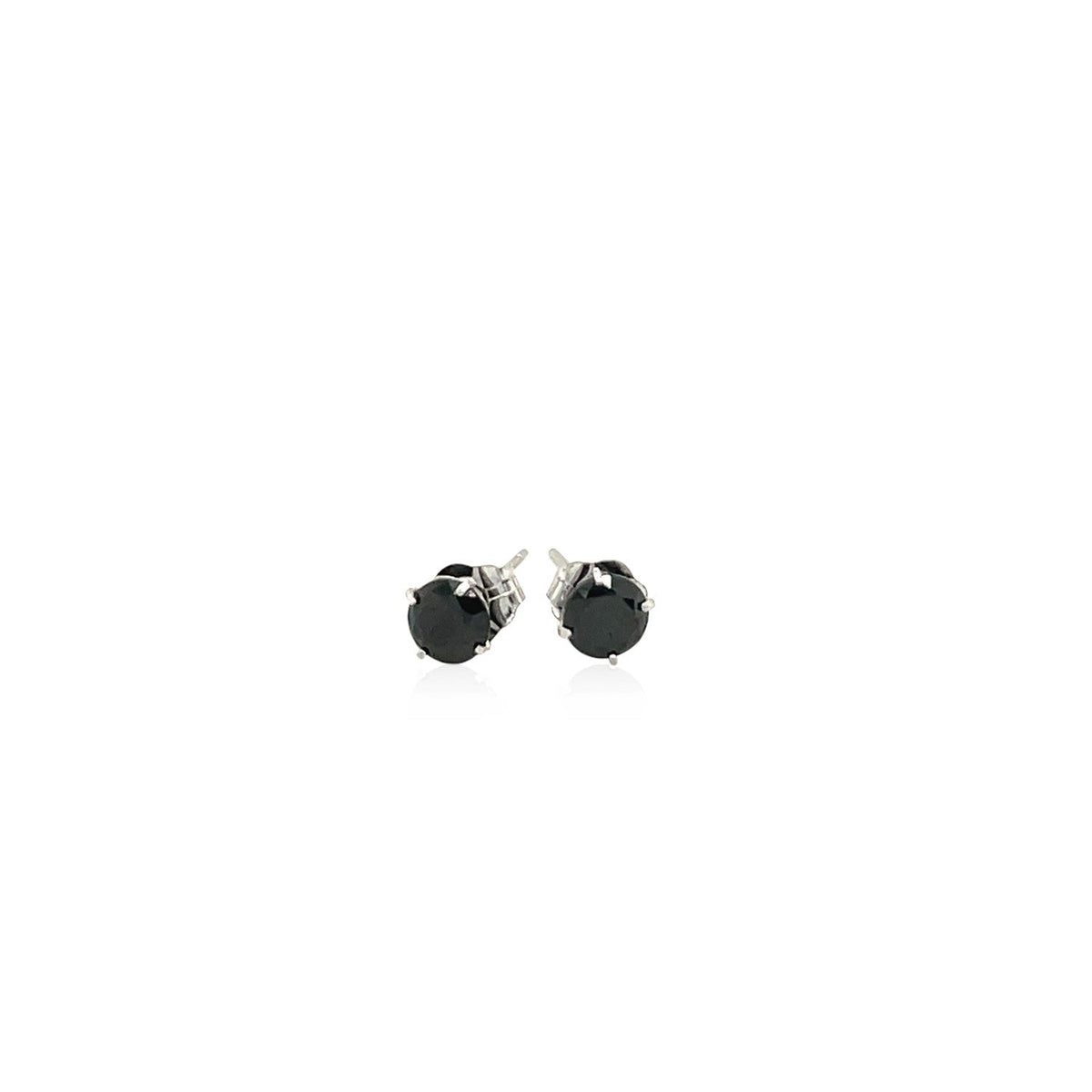 14k white gold four-prong stud earrings with 4mm black cubic zirconia by Avera Group, view 2