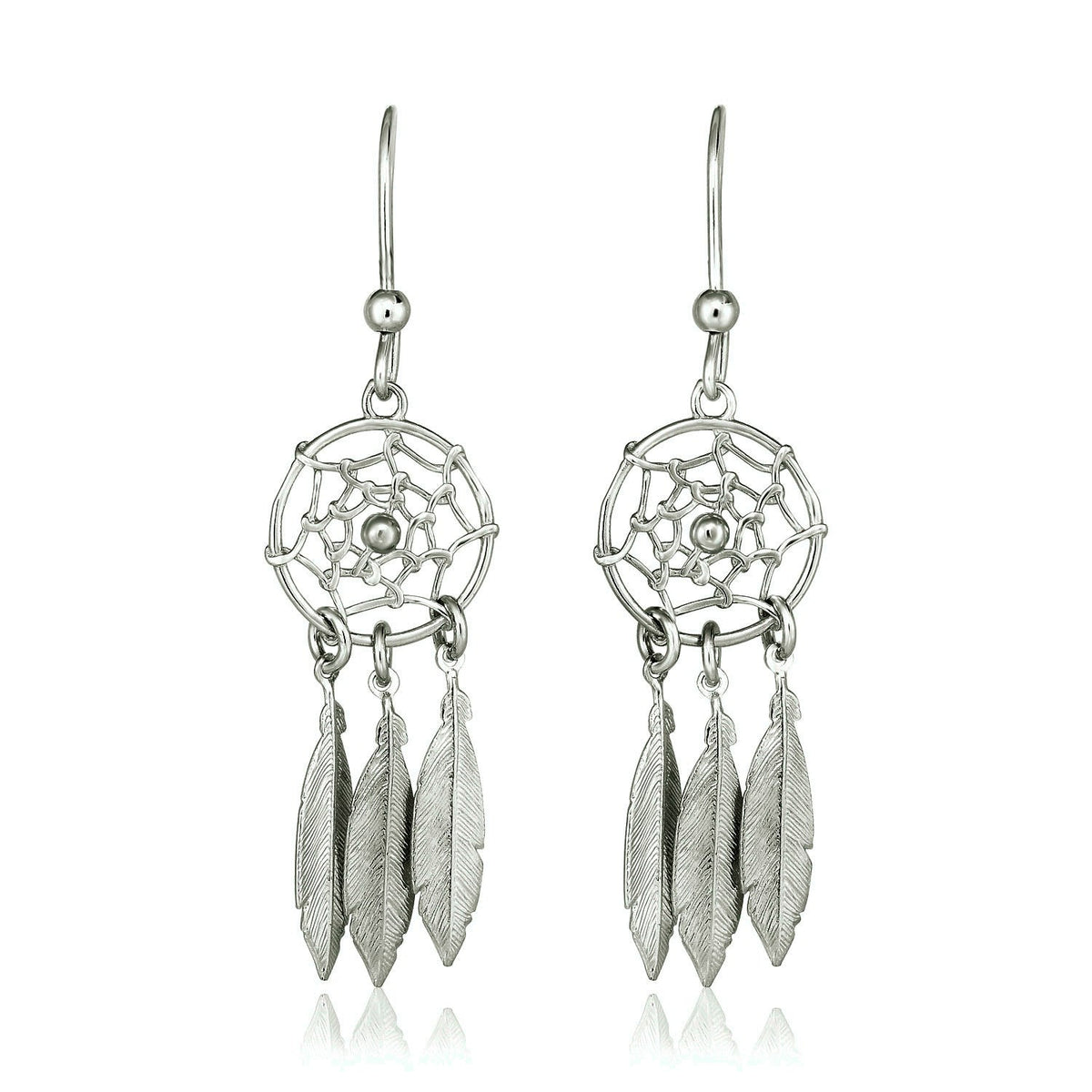 Sterling Silver Dream Catcher Dangle Earrings by Avera Group