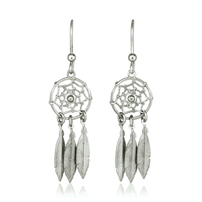 Sterling Silver Dream Catcher Dangle Earrings by Avera Group