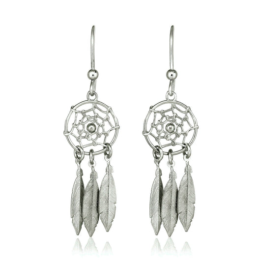 Sterling Silver Dream Catcher Dangle Earrings by Avera Group