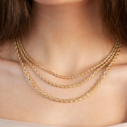 14k yellow gold light rope chain, 4.3mm by Avera Group, view 4