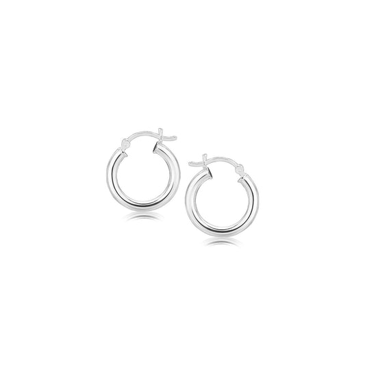Sterling Silver Polished Hoop Style Earrings with Rhodium Plating (3x15mm) by Avera Group