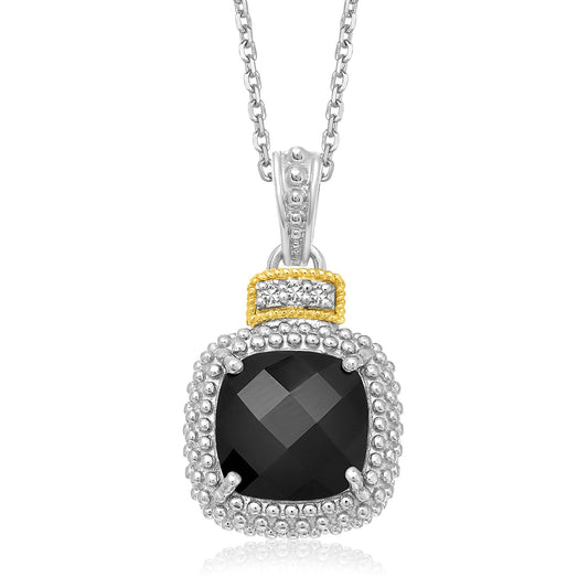 18k yellow gold and sterling silver black onyx and diamond popcorn pendant by Avera Group