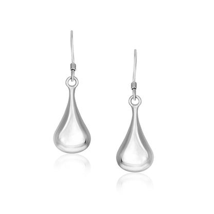 Sterling Silver Long Teardrop Shape Puff Drop Earrings by Avera Group