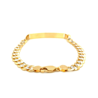 Men's two-tone gold narrow curb ID bracelet, 6.7mm, white pave, Avera Group, view 3