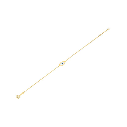 14k yellow gold mother of pearl evil eye bracelet by Avera Group