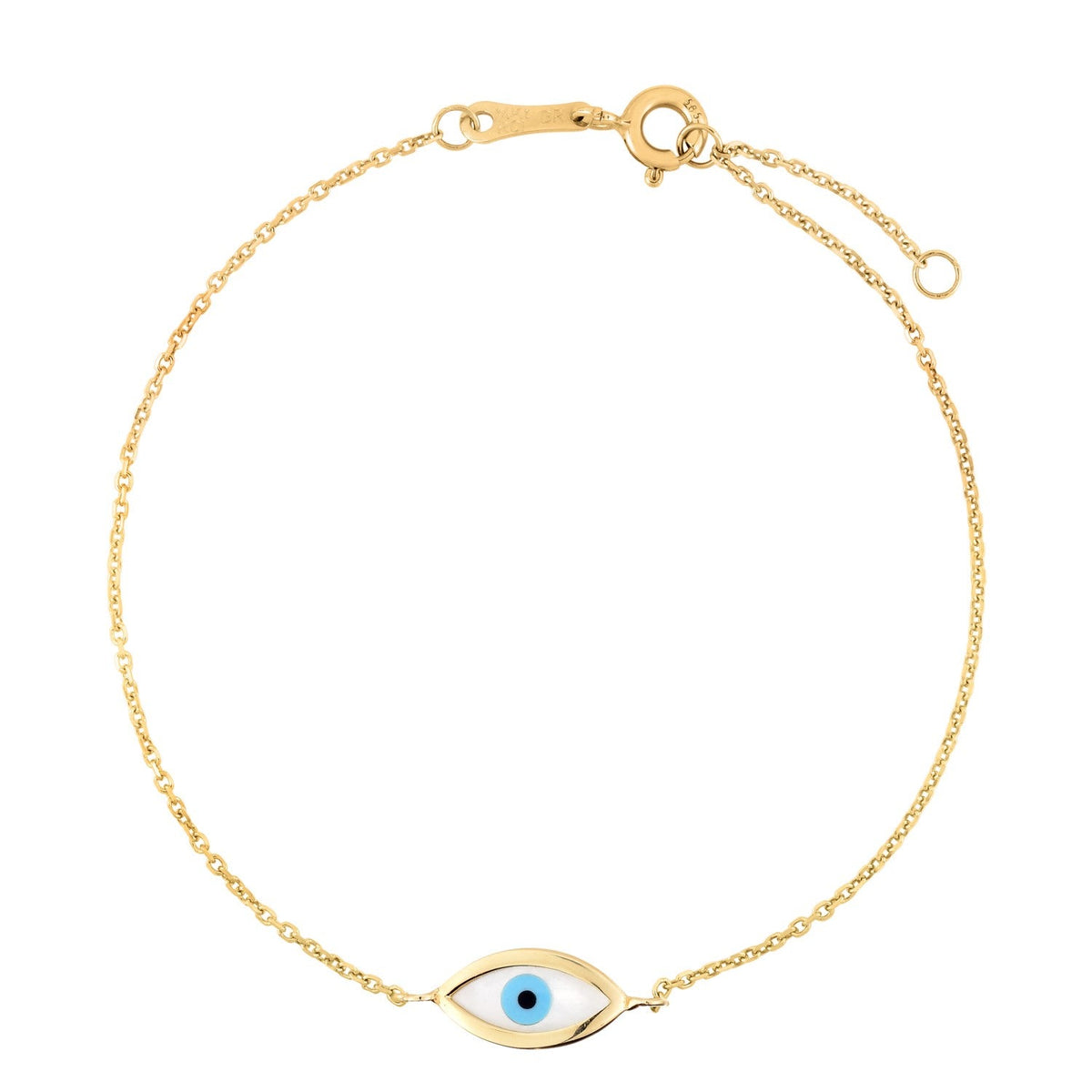 14k yellow gold mother of pearl evil eye bracelet by Avera Group, view 2