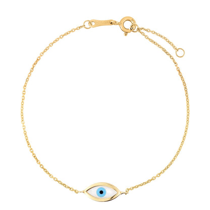 14k yellow gold mother of pearl evil eye bracelet by Avera Group, view 2