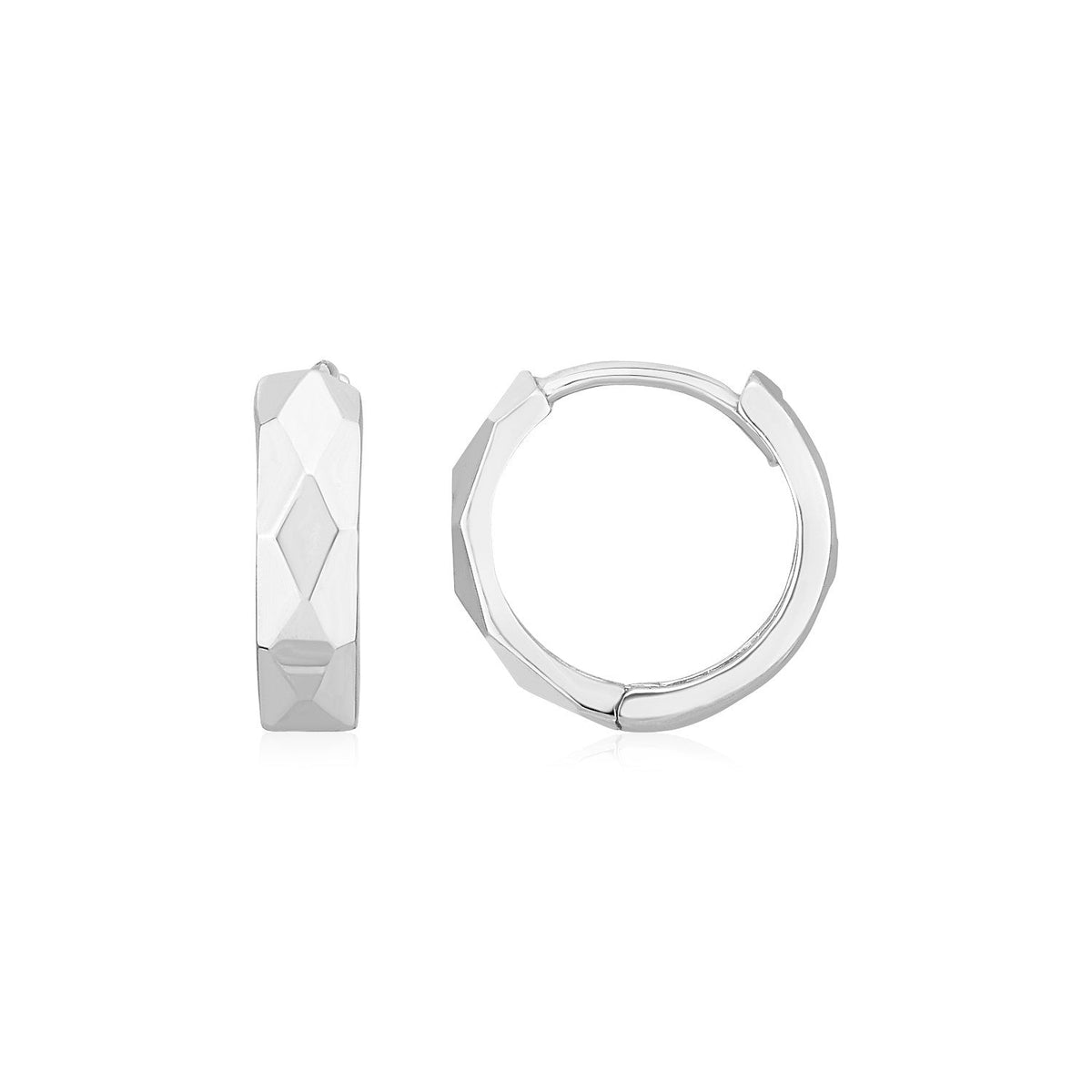 14k white gold hinged faceted huggie earrings, 12.9mm, Avera Group