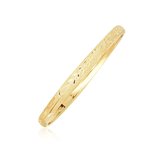 10k Yellow Gold Dome Children's Diamond Cut Florentine Bangle (4.00 mm), Avera Group