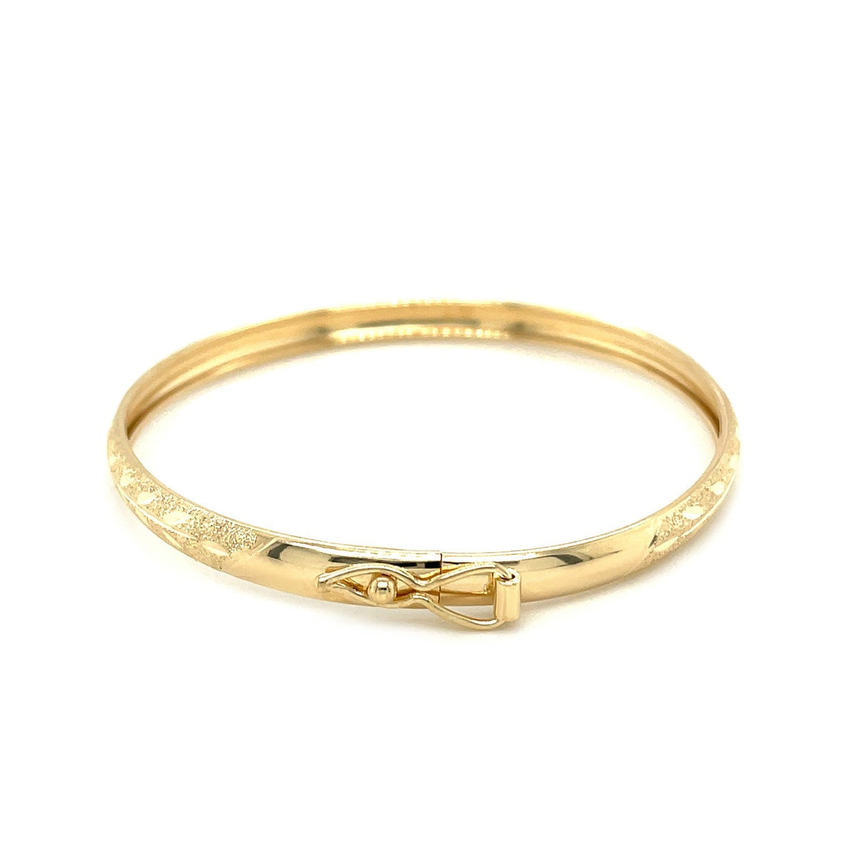 10k Yellow Gold Dome Children's Diamond Cut Florentine Bangle (4.00 mm), Avera Group, view 3