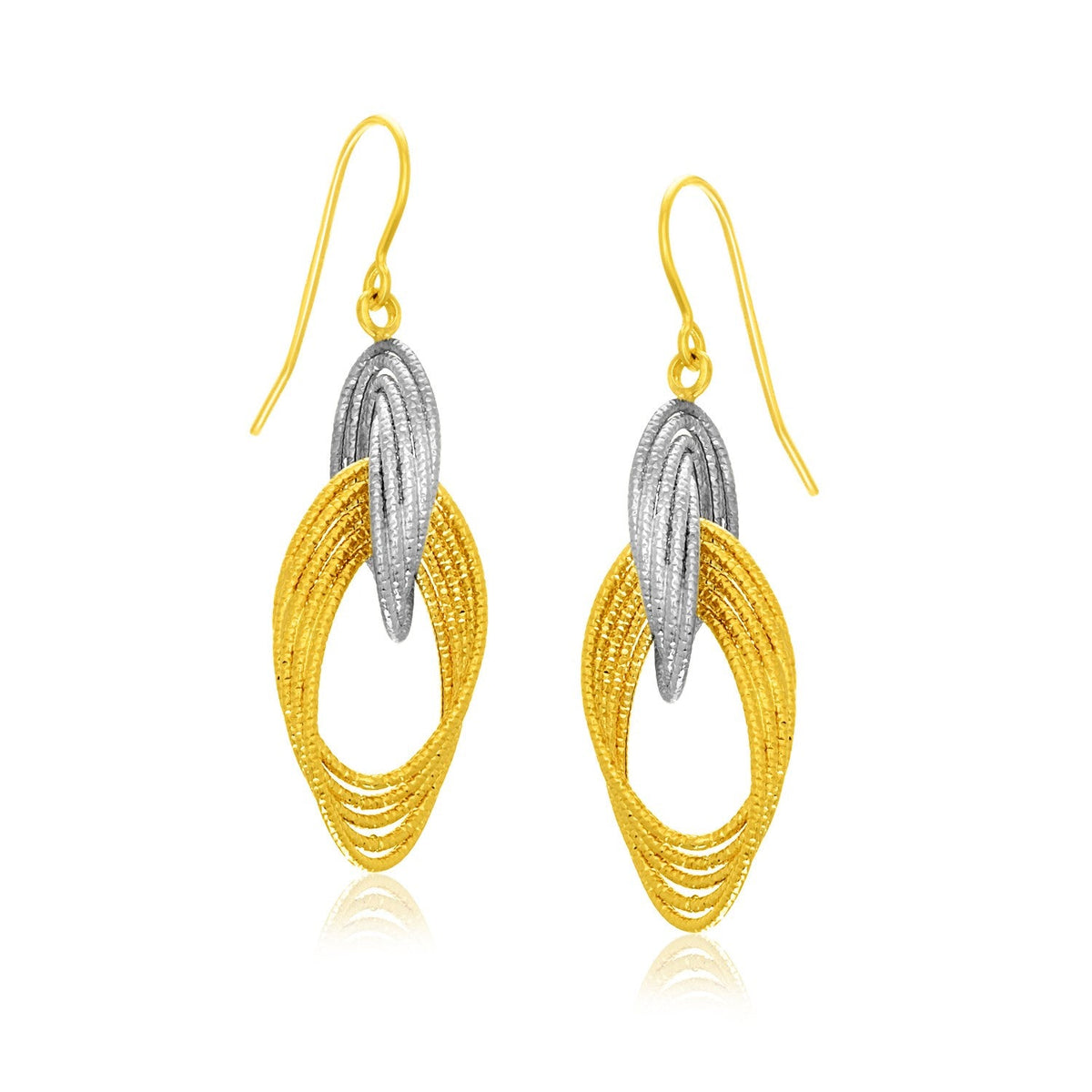 14k two-tone gold interlaced multiple row earrings by Avera Group