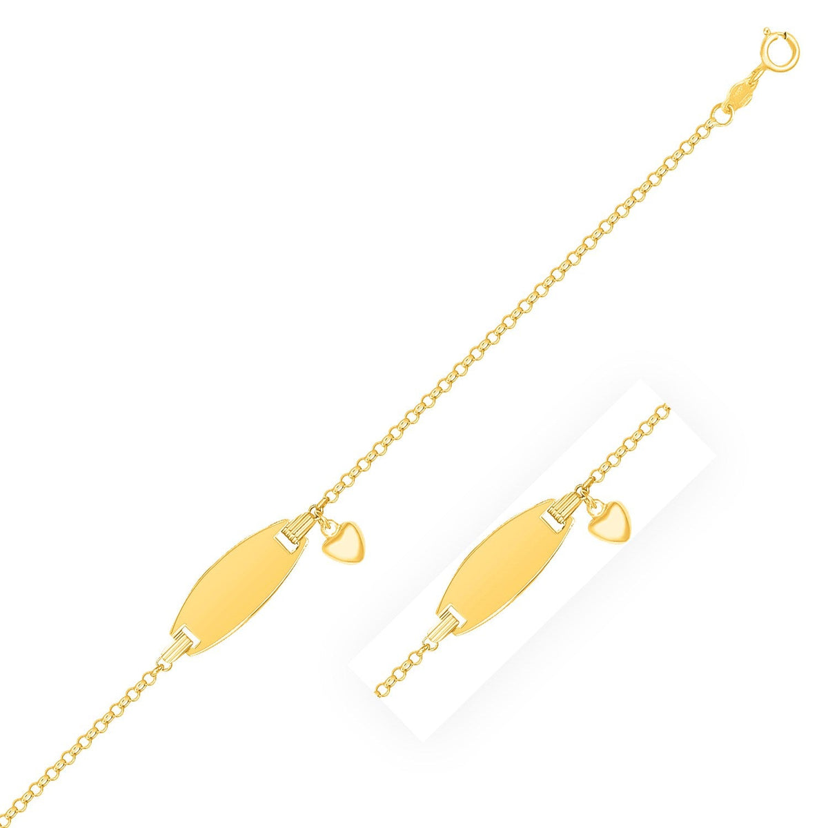 14k yellow gold children's cable chain ID bracelet with puffed heart charm by Avera Group