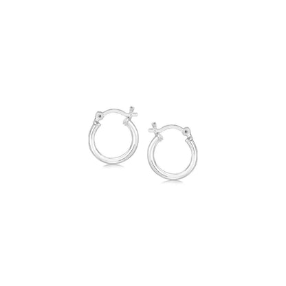 Sterling Silver Rhodium Plated Thin and Small Polished Hoop Earrings (10mm) by Avera Group