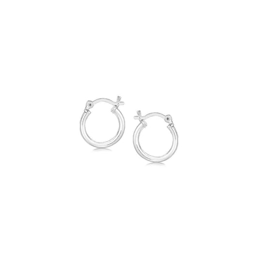 Sterling Silver Rhodium Plated Thin and Small Polished Hoop Earrings (2x10mm) by Avera Group