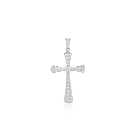 14k white gold elongated cross pendant with beaded texture, Avera Group