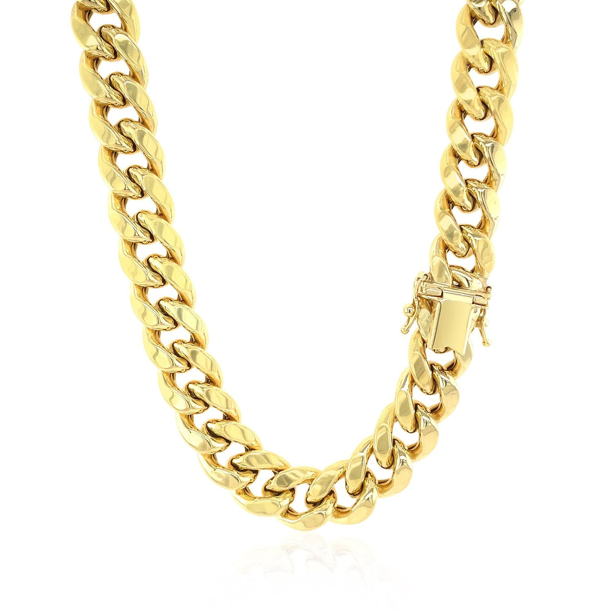 14k yellow gold semi solid Miami Cuban chain, 10.70mm by Avera Group, view 3