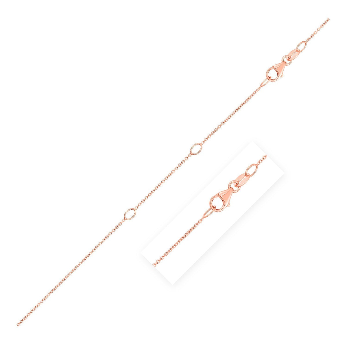 Double Extendable Cable Chain in 14k Rose Gold (0.6mm) by Avera Group