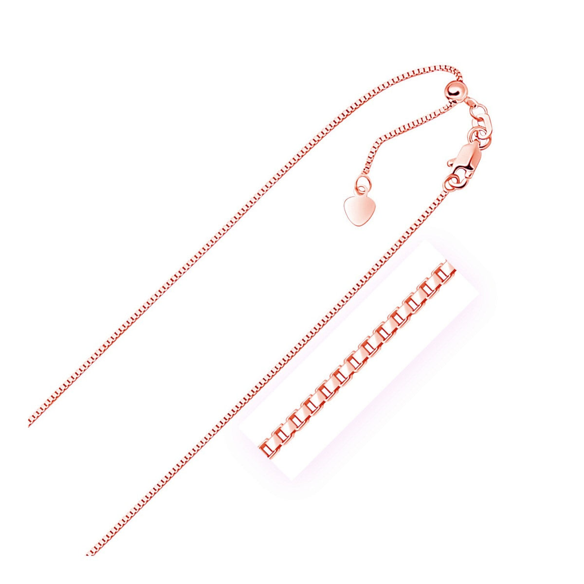 14k rose gold adjustable box chain with heart accent, Avera Group