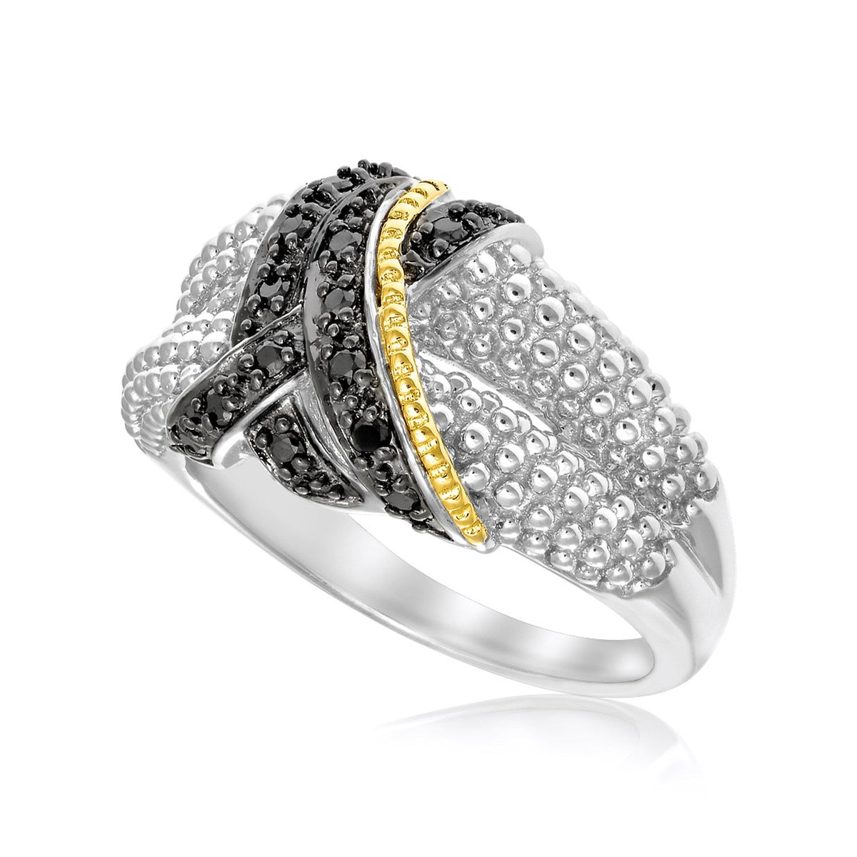 18k yellow gold and sterling silver entwined popcorn ring by Avera Group