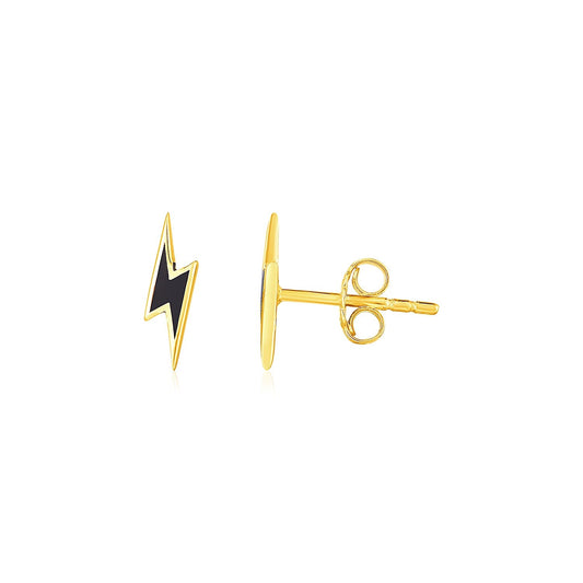 14k yellow gold and black enamel lightning bolt stud earrings by Avera Group