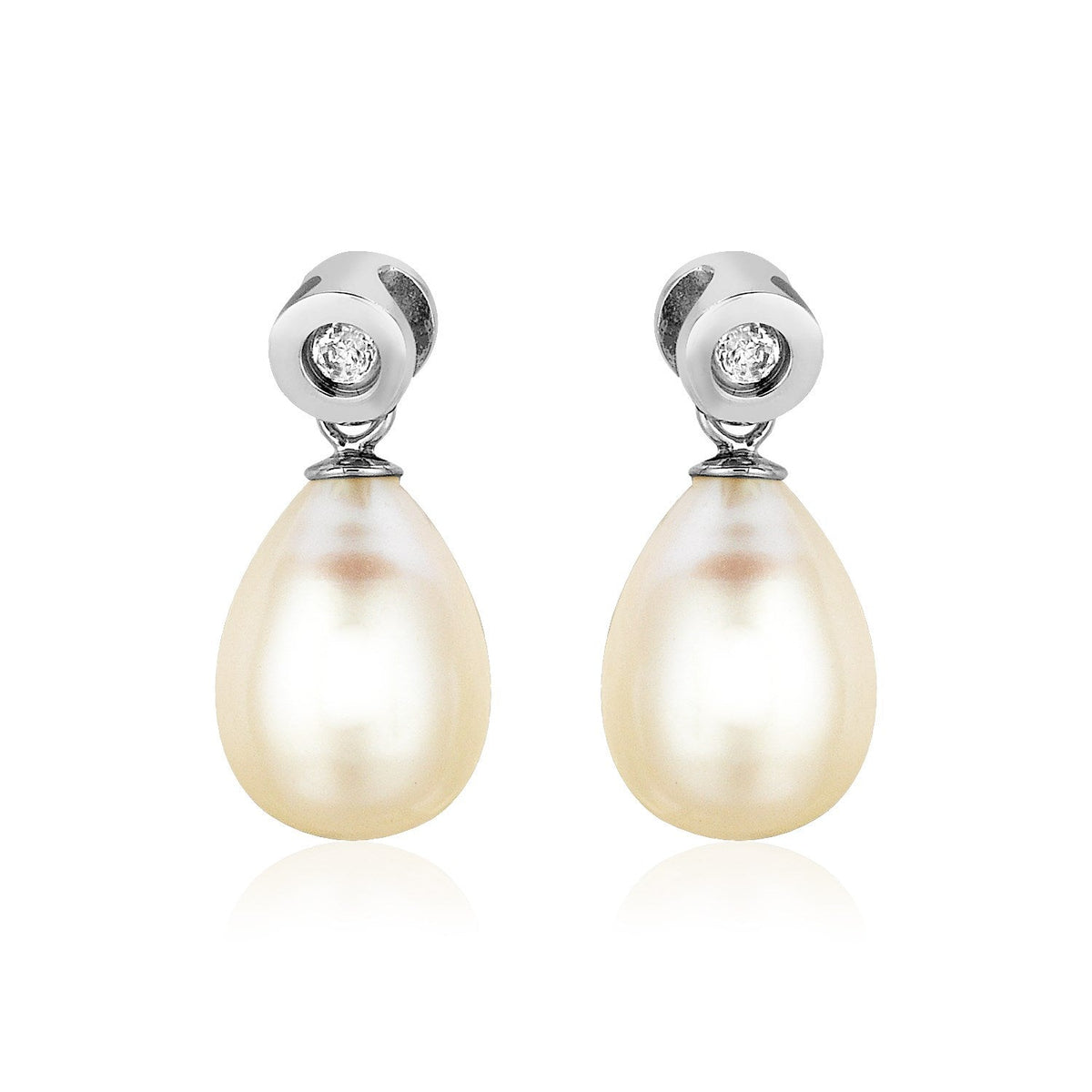 Sterling Silver Earrings with Pear Shaped Freshwater Pearls and Cubic Zirconias by Avera Group