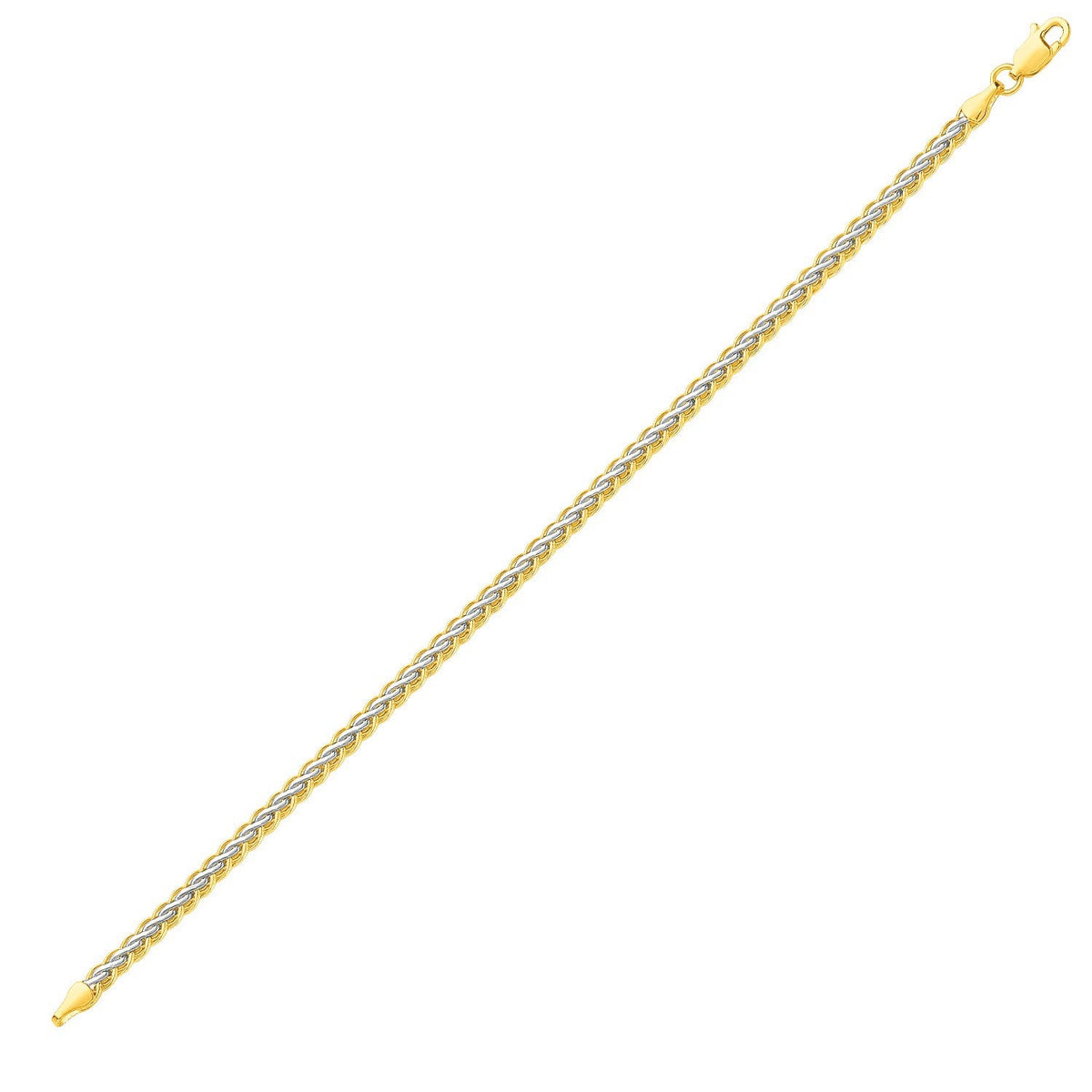Two-Toned Fine Wheat Chain Bracelet in 10k Yellow and White Gold (3.00 mm) by Avera Group