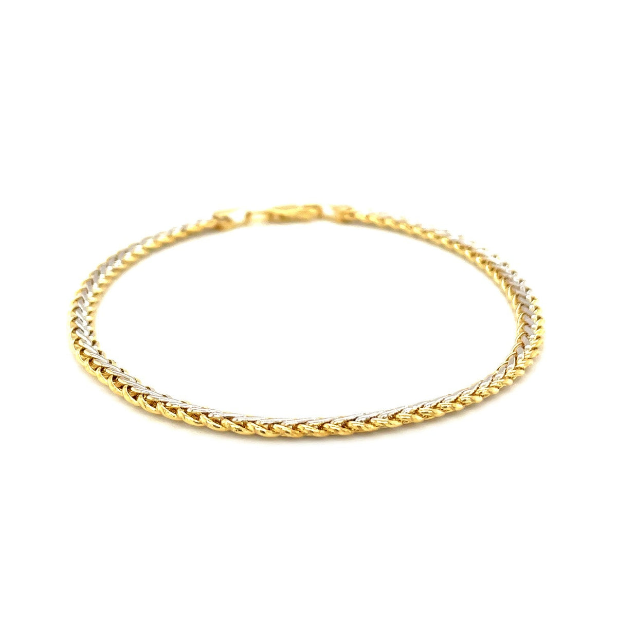 Two-Toned Fine Wheat Chain Bracelet in 10k Yellow and White Gold (3.00 mm) by Avera Group