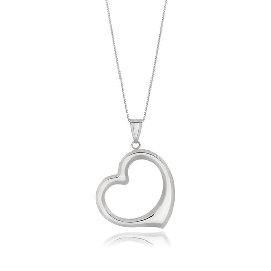 14k white gold floating heart drop pendant on an 18 inch box chain, Avera Group