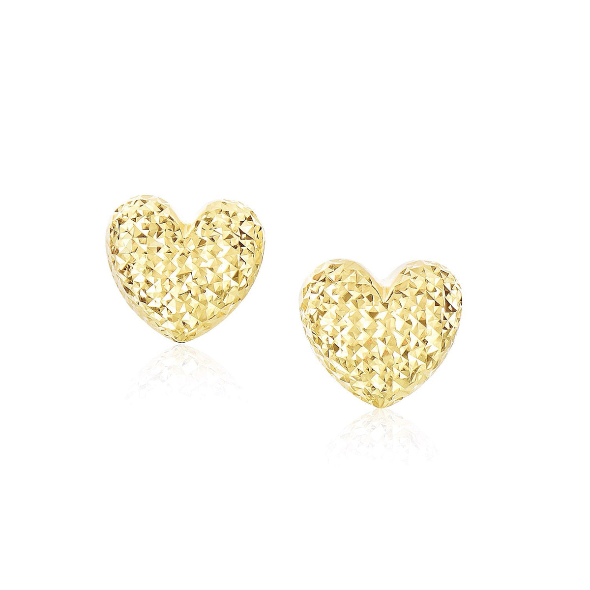 14k yellow gold puffed heart earrings with diamond cuts, Avera Group