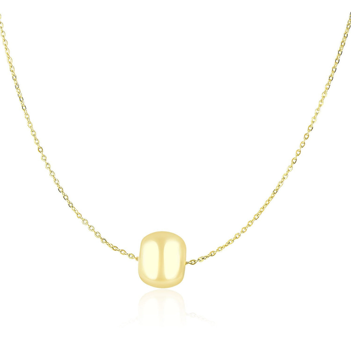 14k yellow gold necklace with shiny barrel bead charm by Avera Group