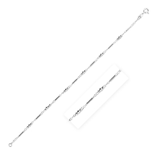 Sterling Silver Anklet with Polished Bars and Beads by Avera Group