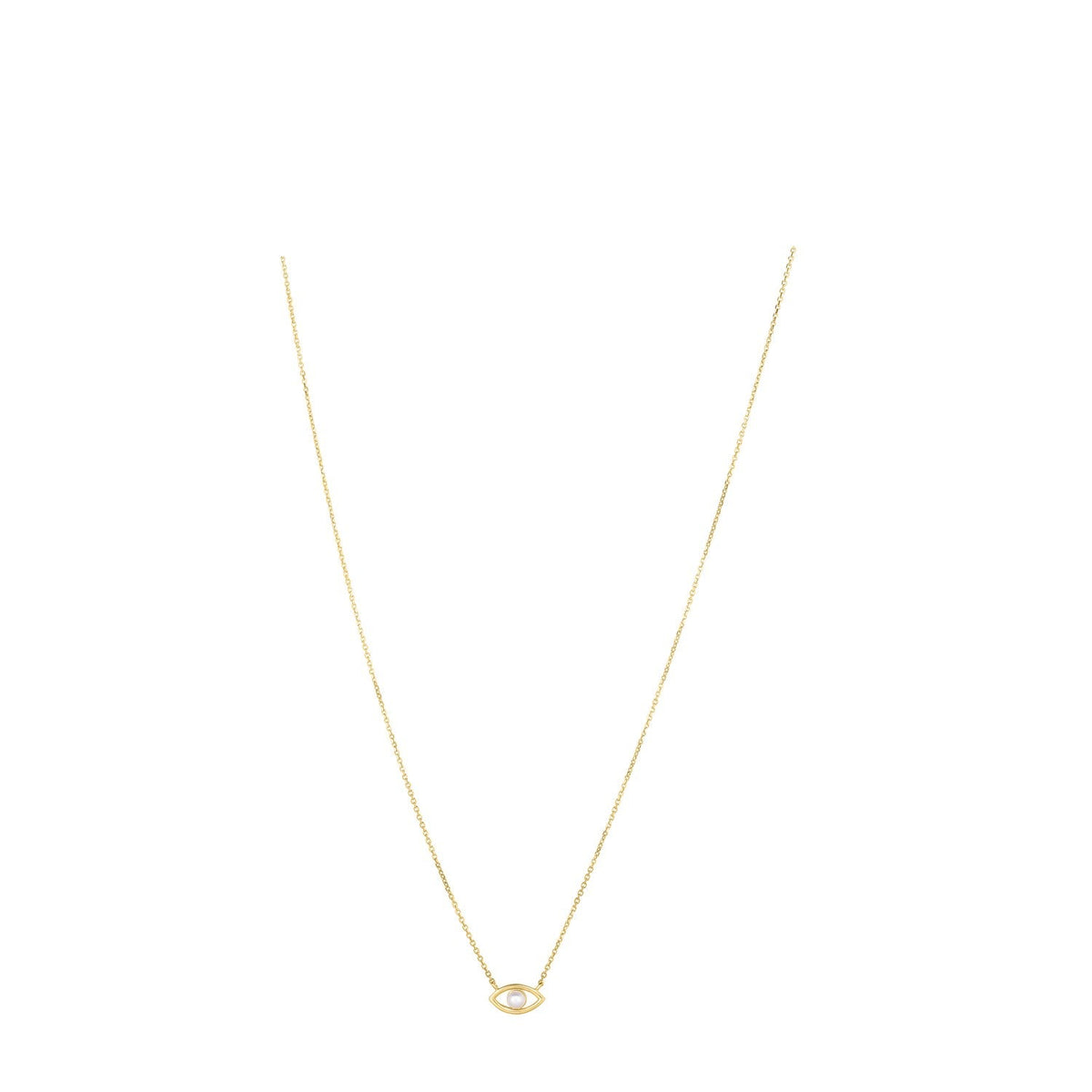 14k yellow gold evil eye necklace with freshwater pearl on rolo chain by Avera Group