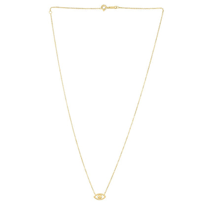14k yellow gold evil eye necklace with freshwater pearl on rolo chain, Avera Group, view 2