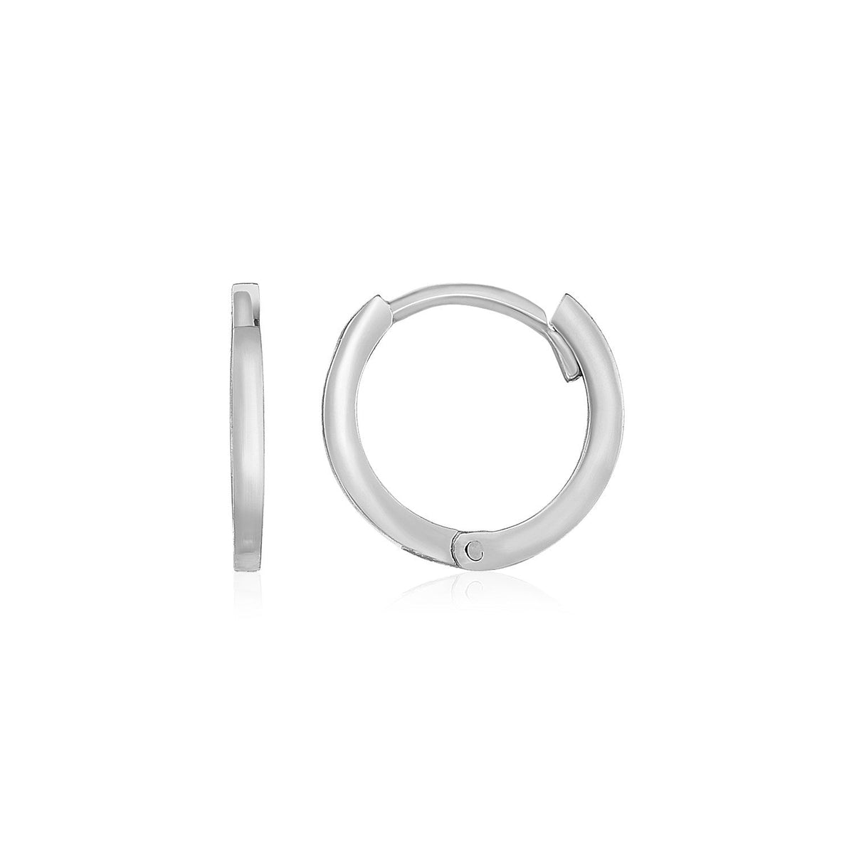 14k white gold petite polished round hoop earrings, Avera Group
