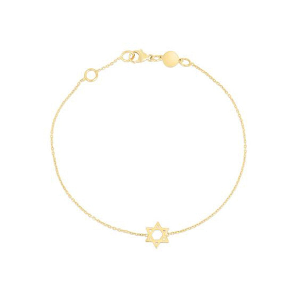 14k yellow gold Star of David bracelet on rolo chain by Avera Group, view 2