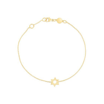 14k yellow gold Star of David bracelet on rolo chain by Avera Group, view 2